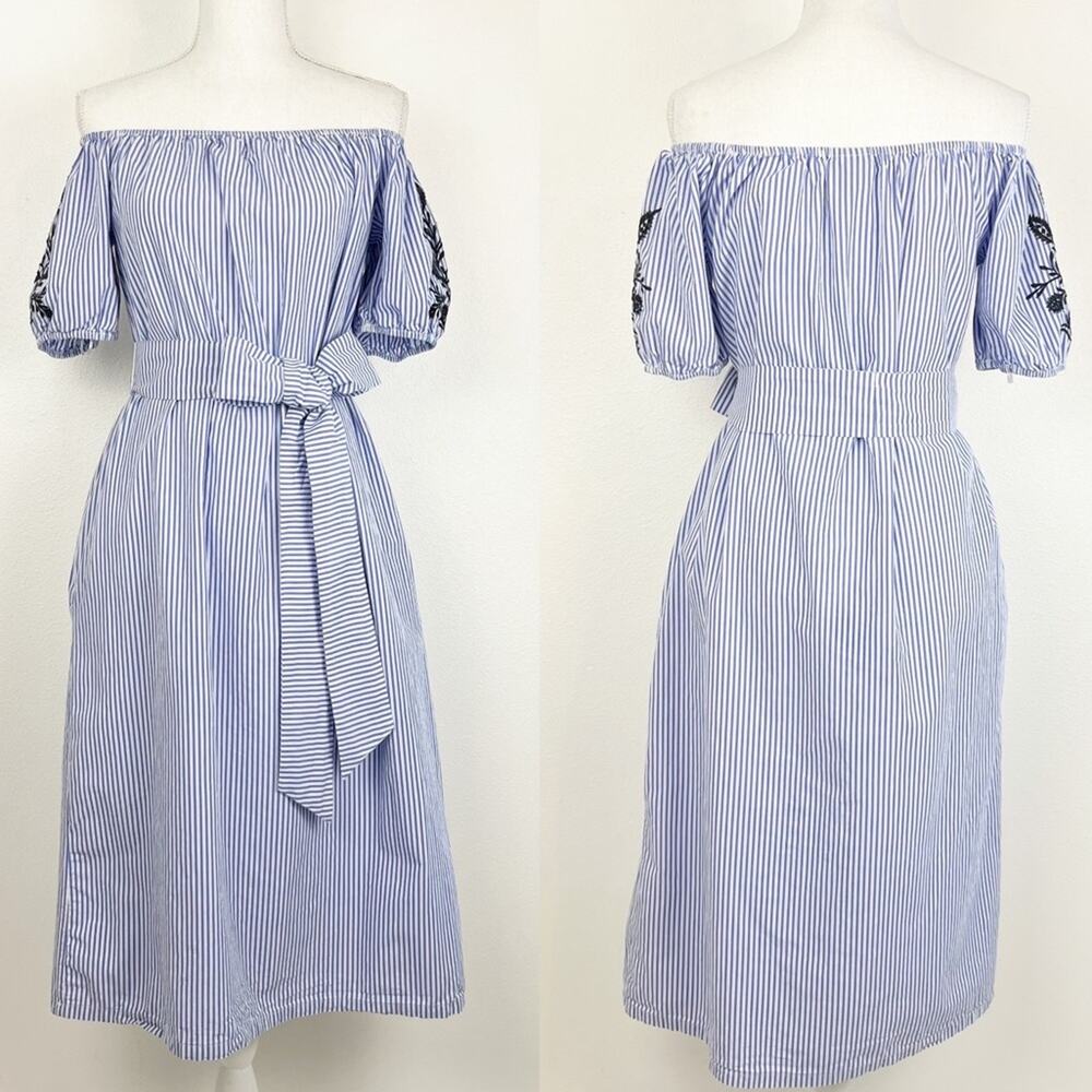 Who What Wear Dress Embroidered Striped Medium - Picture 2 of 7